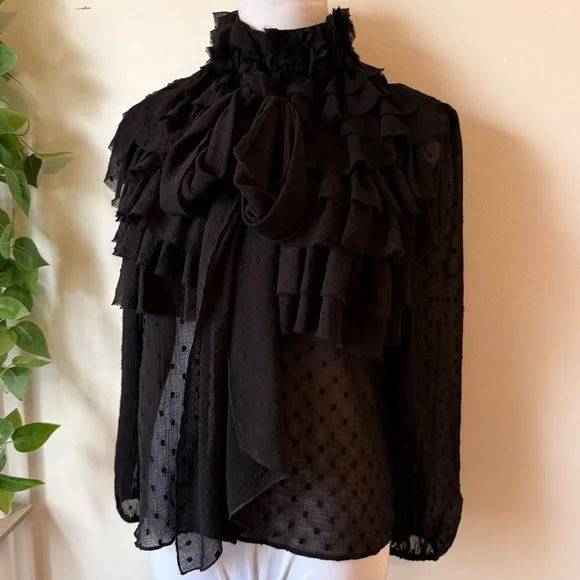 Zara Black Ruffle Blouse - Picture 2 of 6